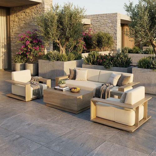 Architectural Alum-Teak Outdoor Sofa Set | Solis Alum-Teak | momoda