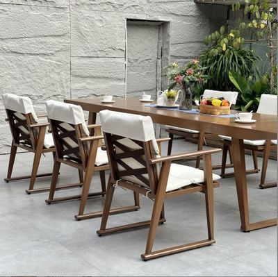 7pc Luxury Alum-Teak Outdoor Dining Set