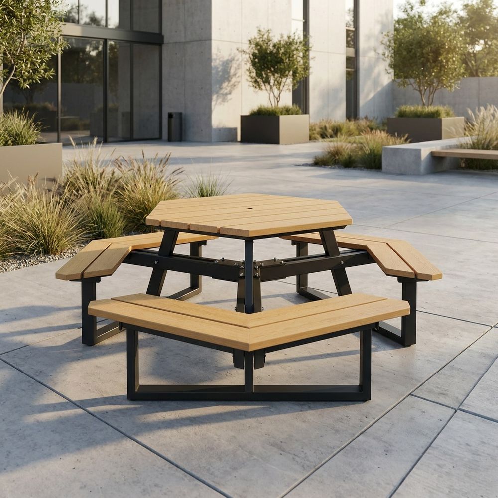 WPC hexagonal outdoor picnic table
