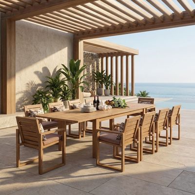 9pc Executive Alum-Teak Outdoor Dining Suite
