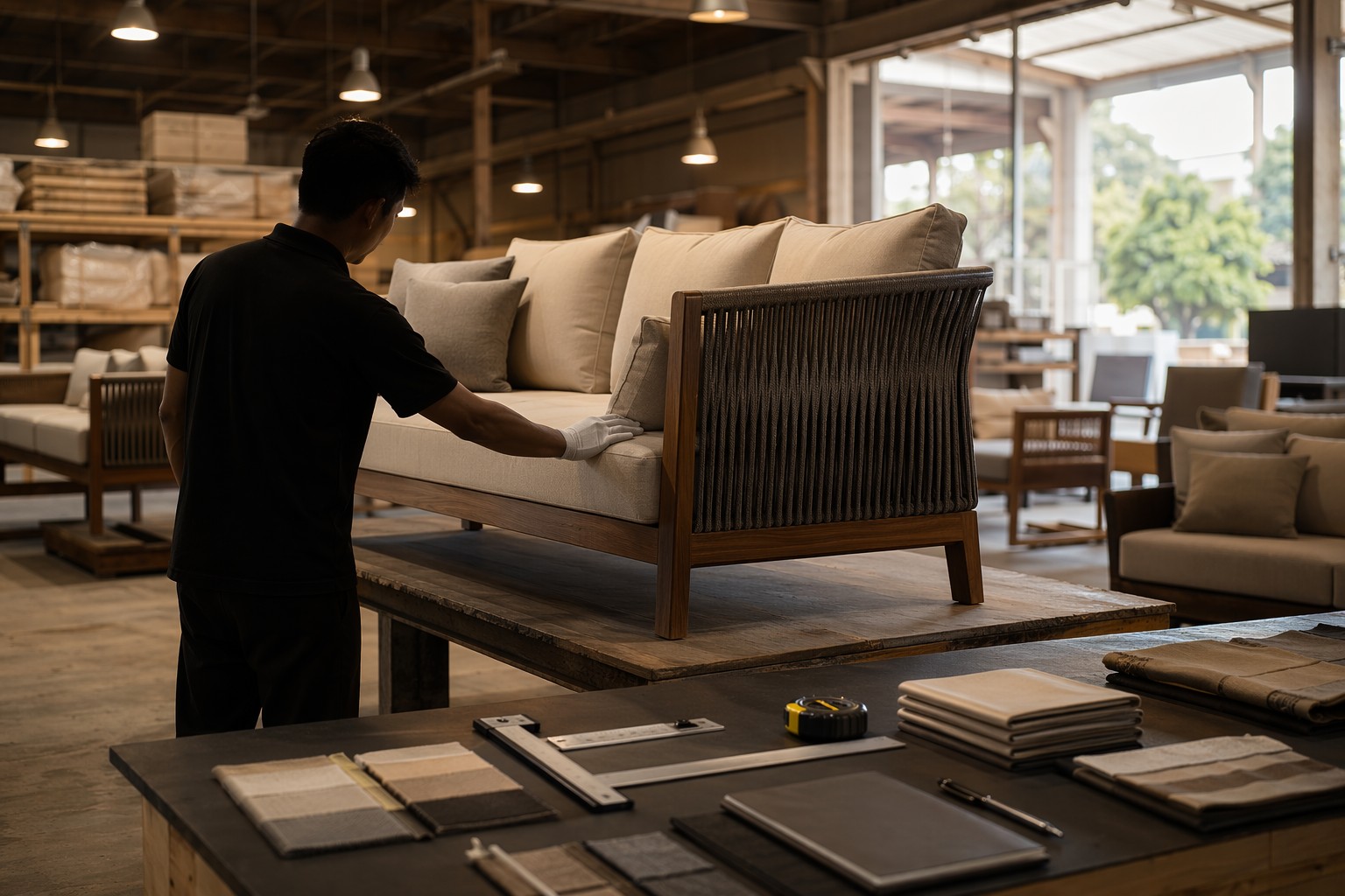 Quality control inspection visual for custom furniture before export