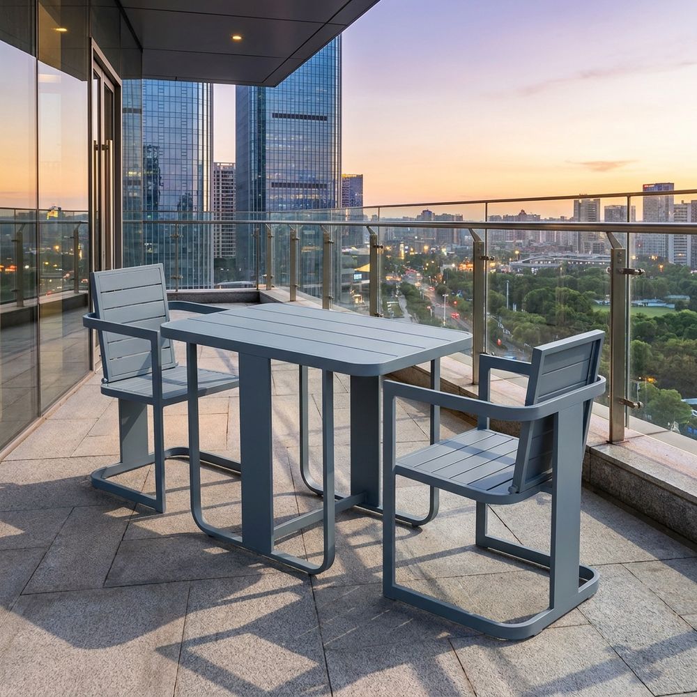 Wood-grain aluminum outdoor bistro set