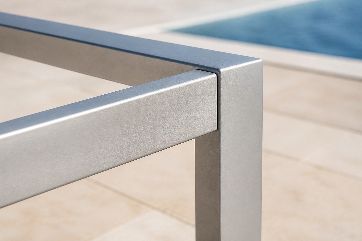 Exposed aluminum furniture frame detail