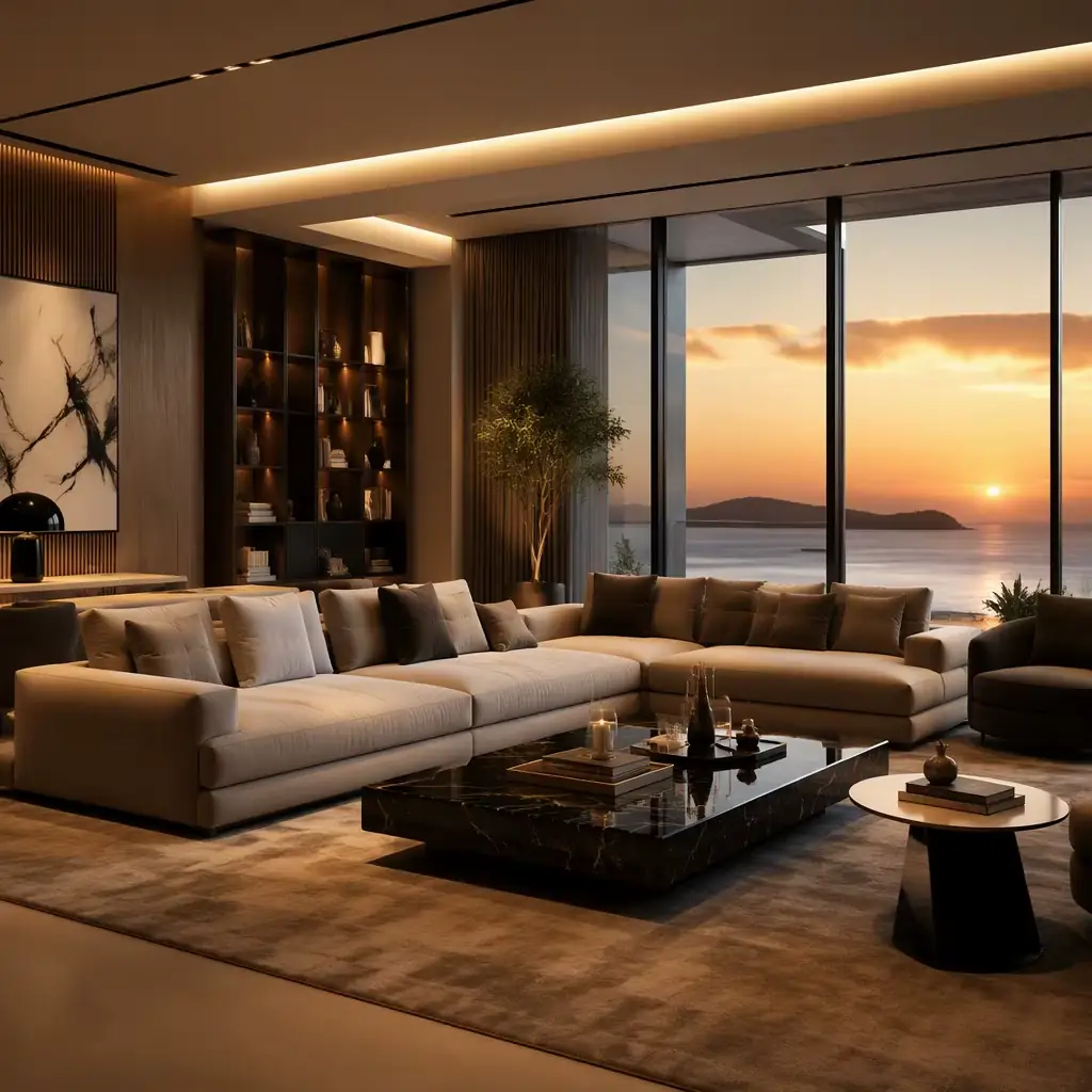 Luxury indoor furniture in a refined villa living room