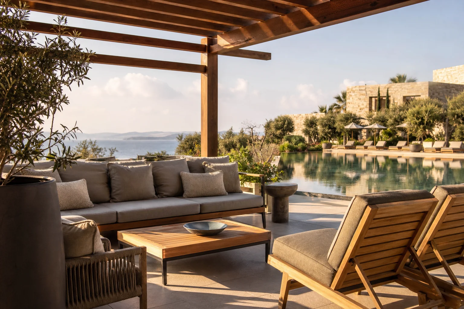 Outdoor resort furniture for terraces, pool decks and gardens